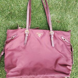 Prada Burgundy Nylon Tote with Leather Straps
